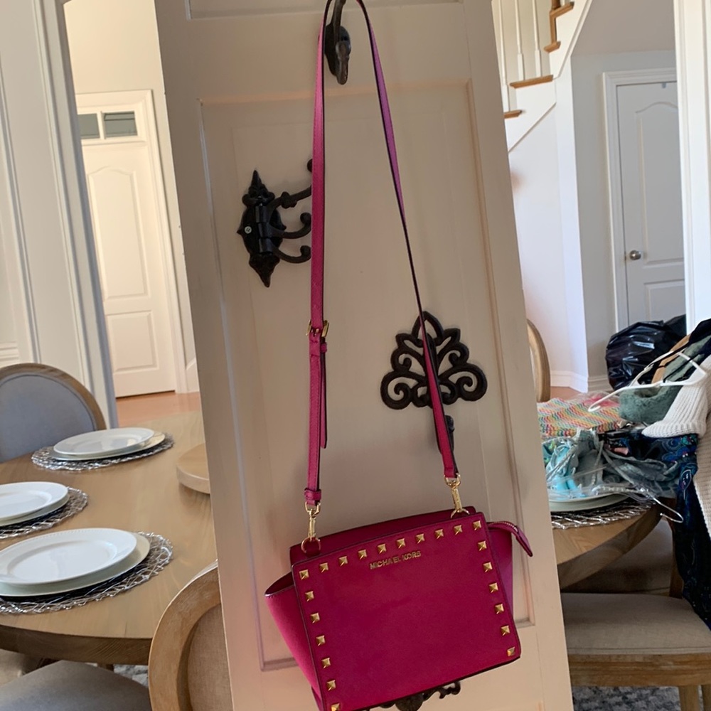 Michael Kors pink gold stud purse adjustable strap.